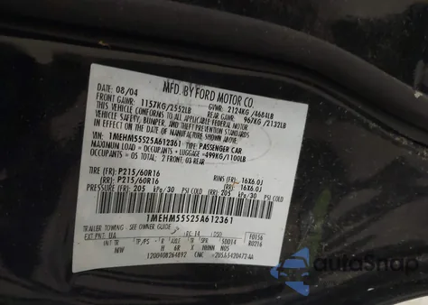 2005 Mercury Sable Ls from USA, damaged, VIN 1MEHM55S25A612361